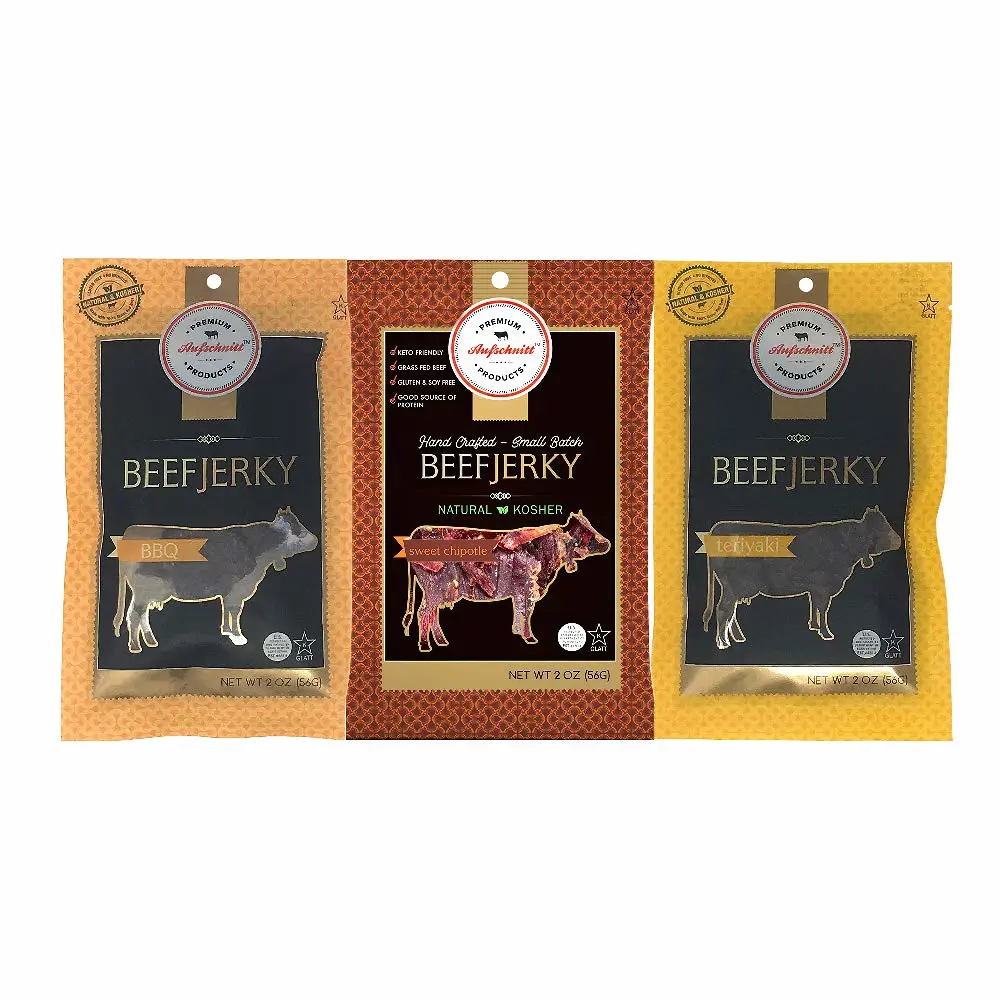 Aufschnitt Grass Fed Beef Jerky - Low Sodium, Certified Kosher - Made in USA - Keto & Halal Friendly - 3 Pack, Sweet Variety