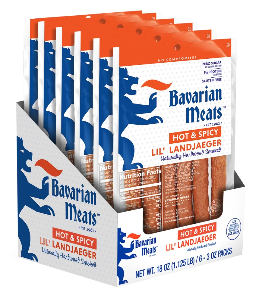 Bavarian Meats Hot & Spicy Lil' Landjaeger German Style Smoked Sausage Snack Sticks, 3 Ounce (Pack of 6)