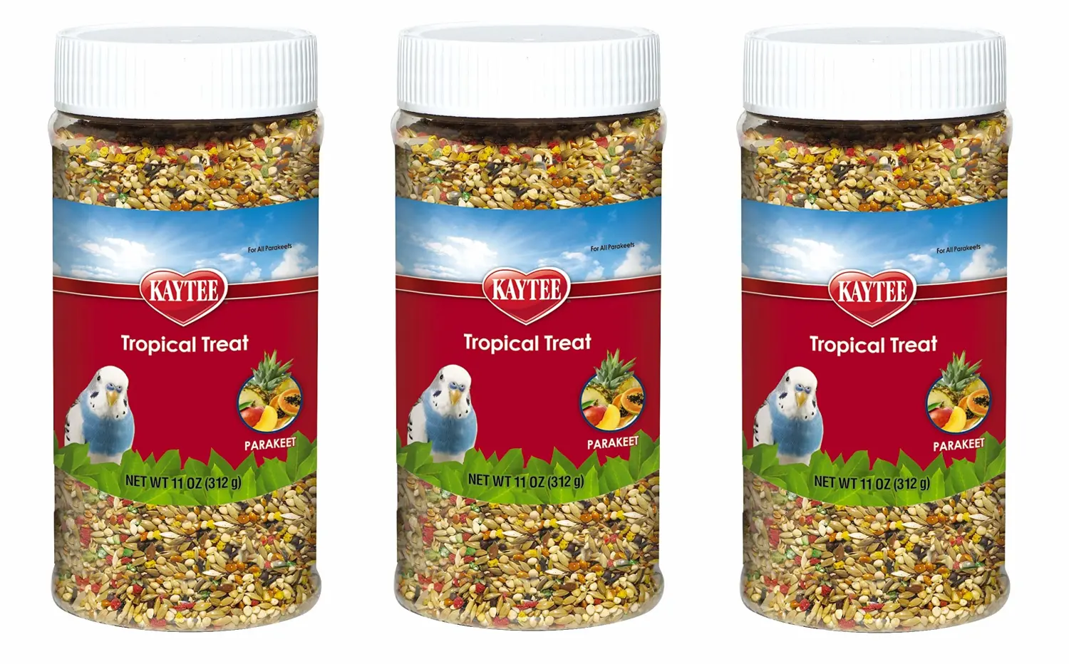 Kaytee 3 Pack of Tropical Treat, 11 Ounces each, Millet Grain and Fruit Snack for All Parakeets