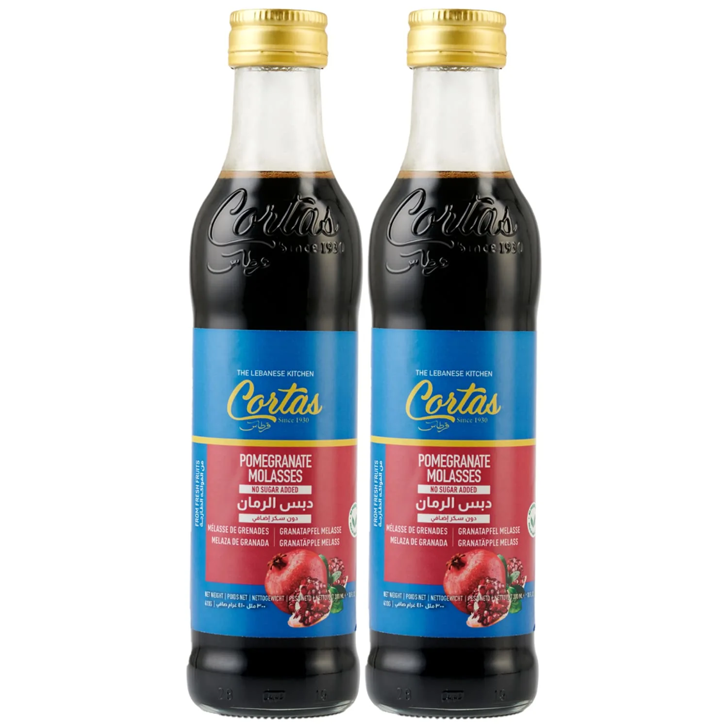 Cortas – Pomegranate Molasses, No Sugar Added , 300ml (10 fl. oz), Pack of 2