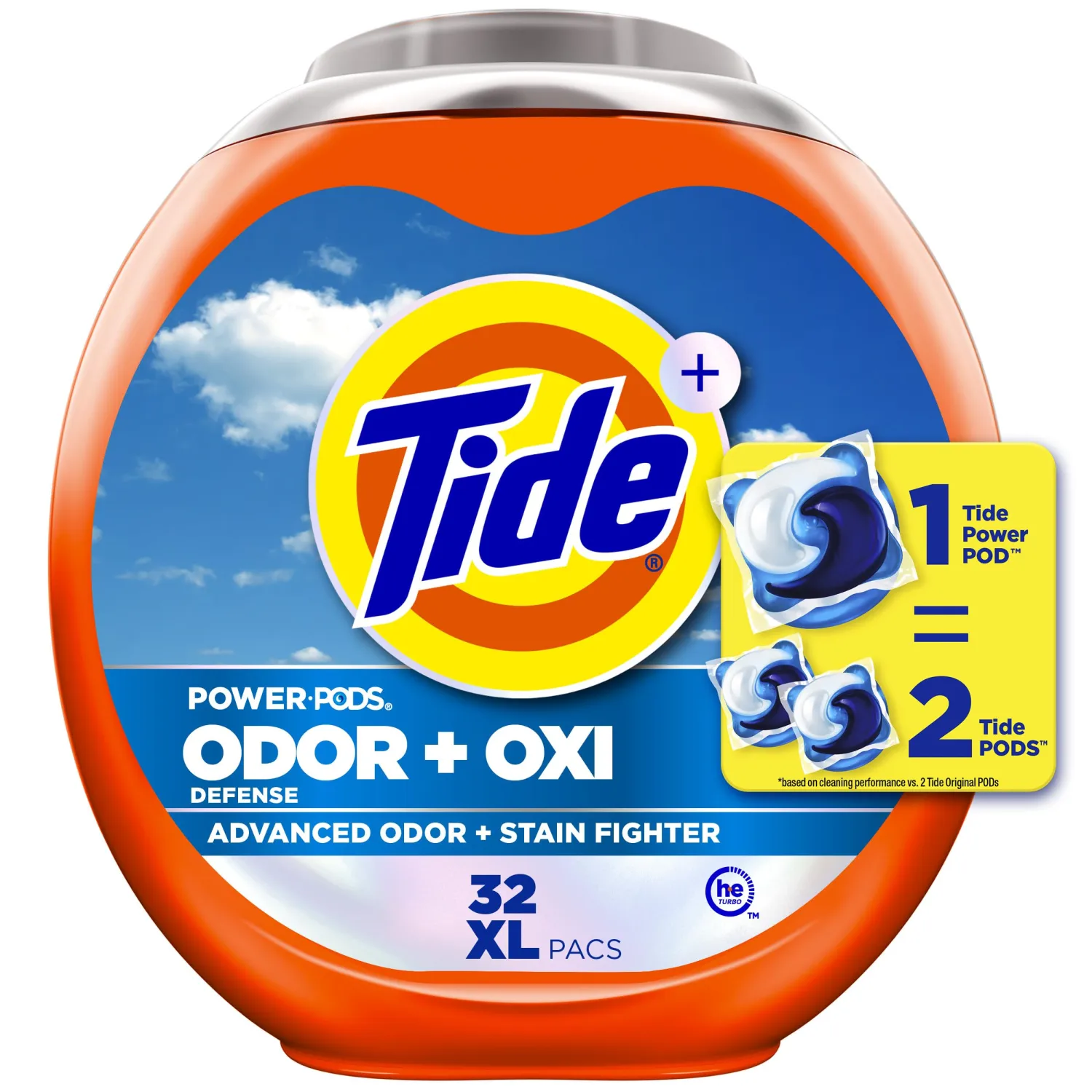 Tide Ultra OXI Power PODS with Odor Eliminators Laundry Detergent Pacs 32 Count For Visible and Invisible Dirt