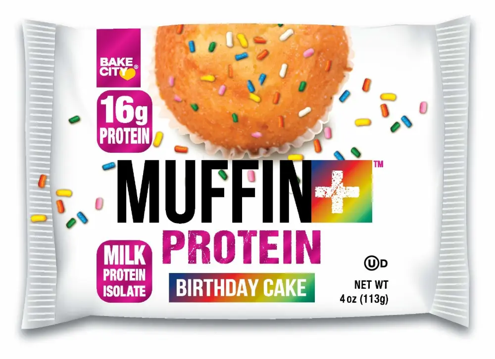 Bake City Muffin Plus Protein | 16g Protein in Each Protein Muffin | 4oz Each, 12 Pack (Birthday Cake)