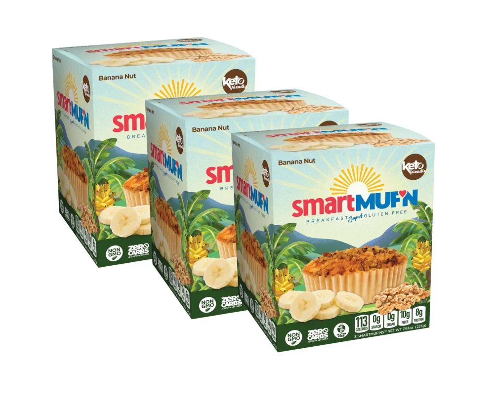 Smart Baking Company Smartmuf'n, Gluten-free, Sugar-free Keto Snack Breakfast Muffin (Banana Nut, 3 Boxes)