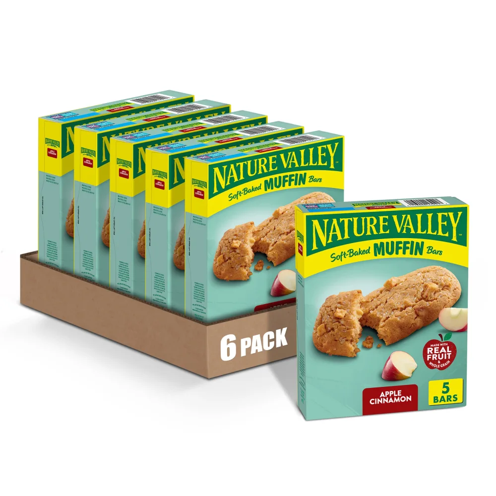 Nature Valley Soft-Baked Muffin Bars, Apple Cinnamon, Snack Bars, 5 Bars, 6.2 OZ (Pack of 6)