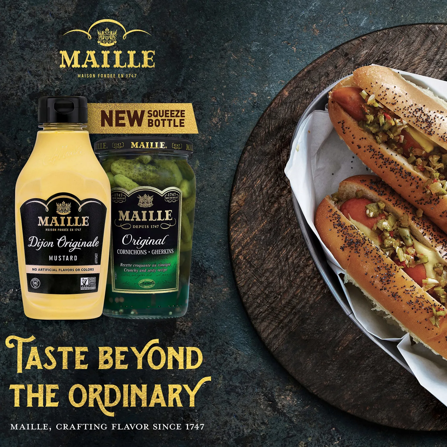 Maille Dijon Mustard 4 count Squeeze Condiment Variety Pack Dijon Originale & Old Style Non-GMO, Kosher 8.5 oz