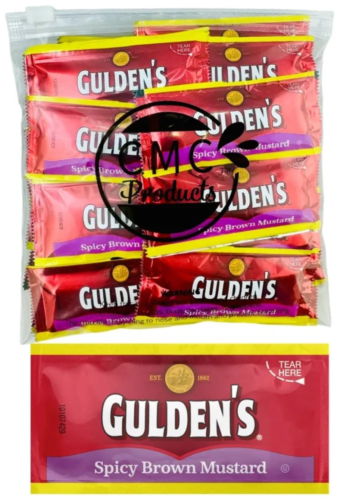 25 Count – Gulden’s Spicy Brown Mustard Packets in Slide Seal Bag - 0.32 Ounce (9.07 Gram), bundle in Custom CMC Products Food Safe Slide Seal Bag, packaged by CMC Products