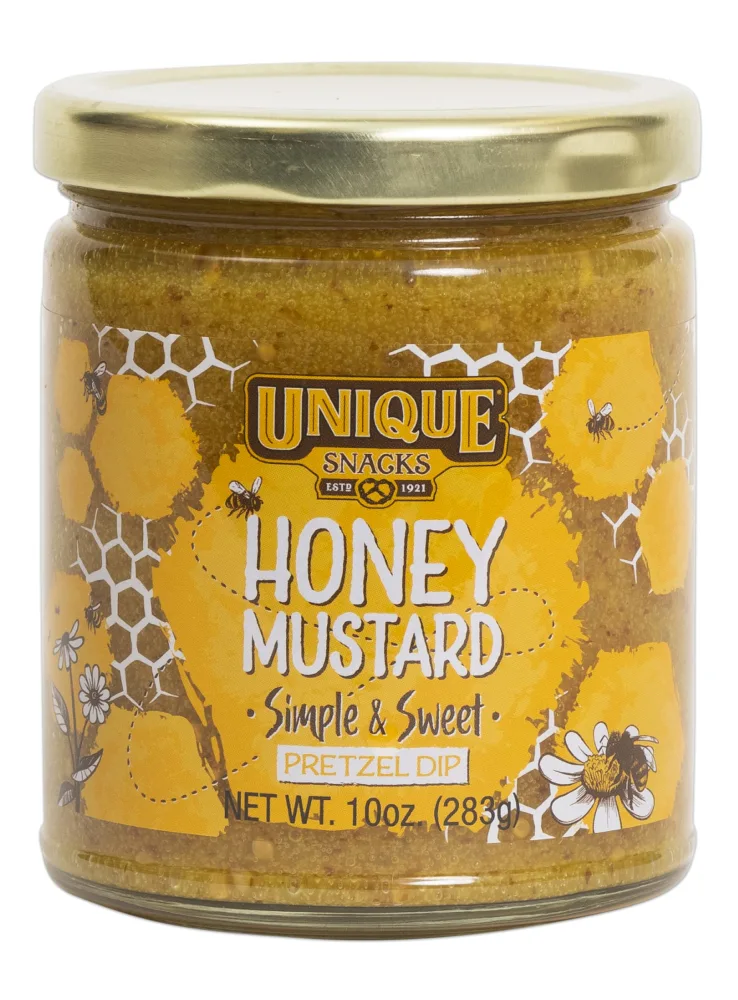 Unique Snacks Honey Mustard Dip, Whole Grain Mustard Seeds, Pretzel Dip, Non-GMO Dips and Spreads, Pack of 2