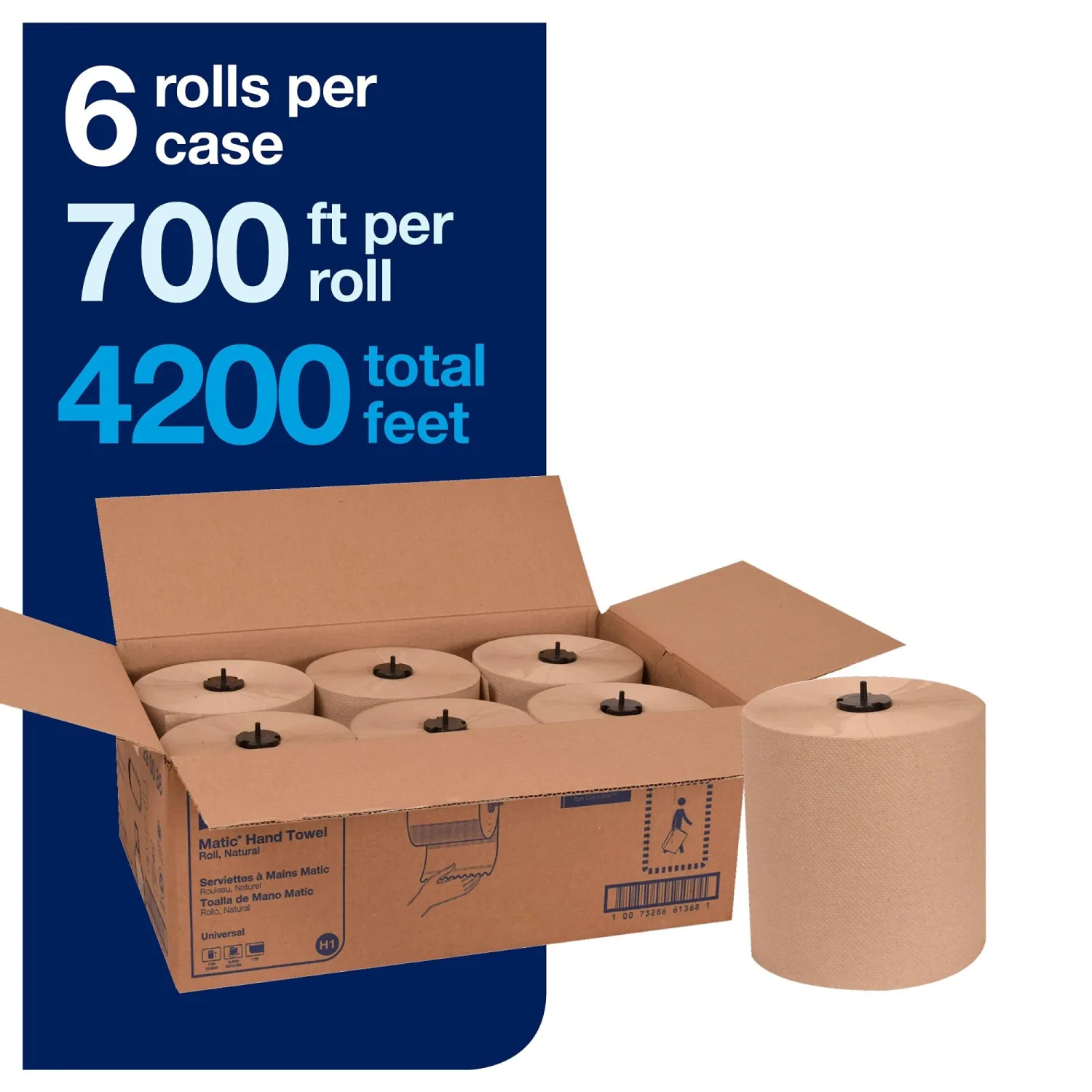 Tork Matic Paper Hand Towel Roll, recycled, Natural, H1, reusable paper towels, Universal, Eco friendly, 6 Rolls x 700 ft, 290088
