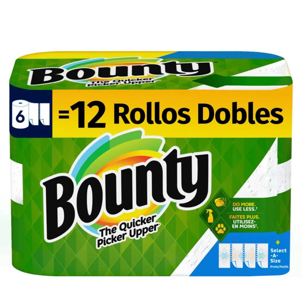 Bounty Select-A-Size Paper Towels, White, 6 Double Rolls = 12 Regular Rolls (Packaging May Vary)