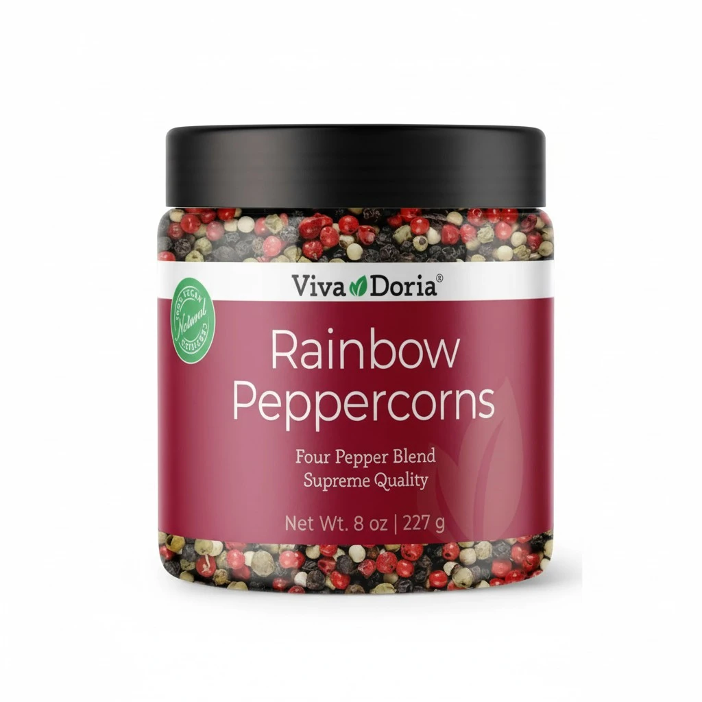 Viva Doria Rainbow Blend Peppercorn, Steam Sterilized Whole Black Pepper, Whole Green Pepper, Whole Pink Pepper, Whole White Pepper, 8 Oz, For Grinder Refills