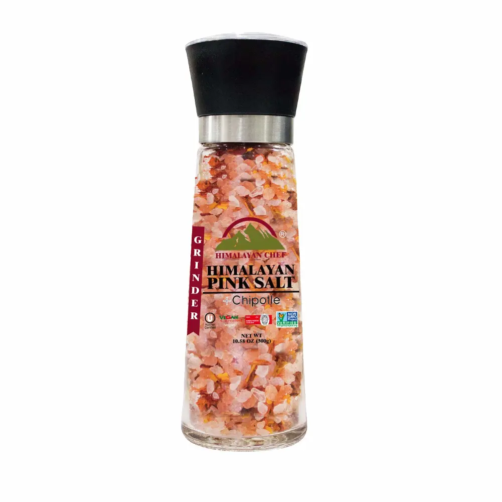 Himalayan Chef Pink Salt with Chipotle, Tall Glass Grinder, 10.58 Oz