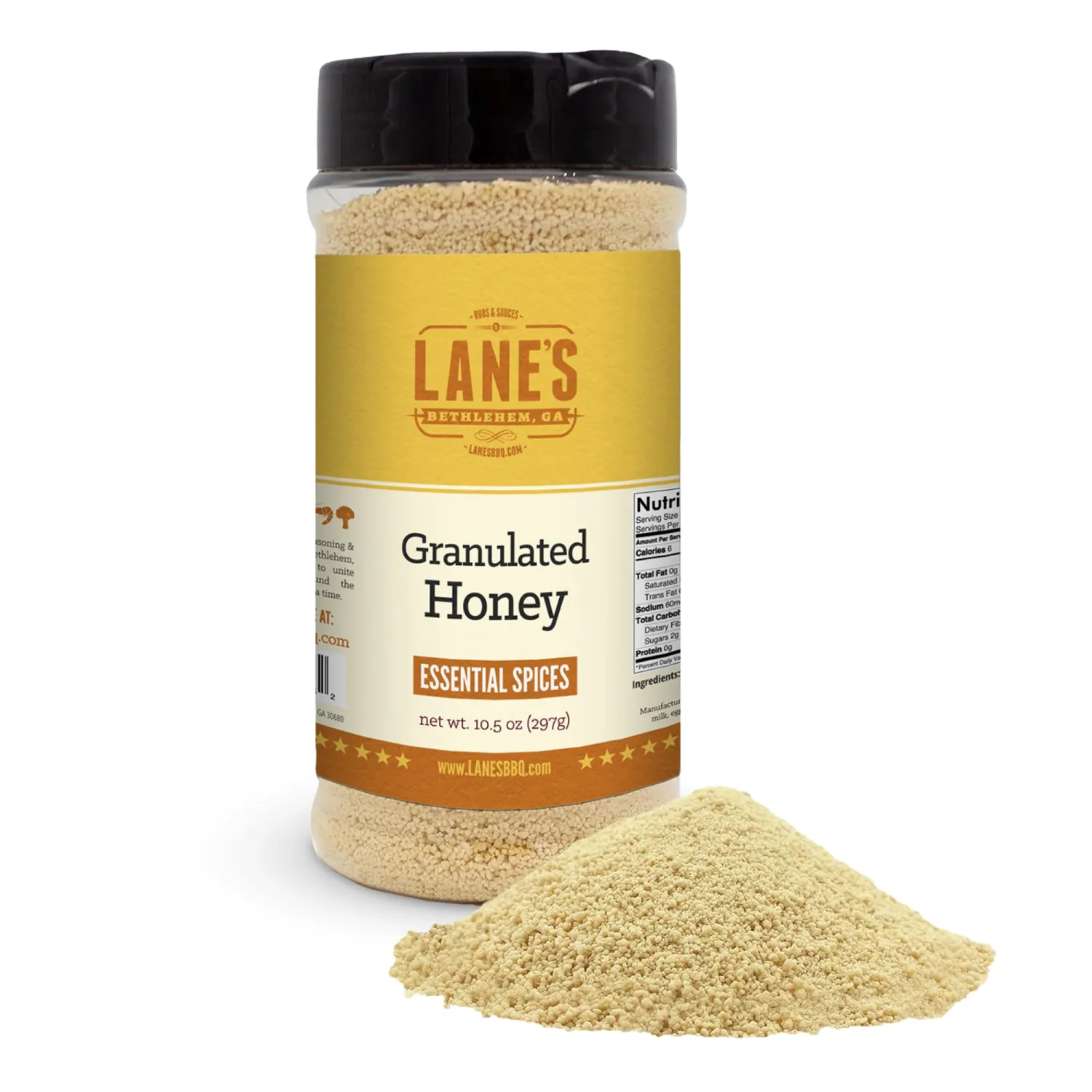 Lane's Granulated Honey Seasoning, All-Natural Caramelized Granulated Powdered Honey Dust Blend with Honey Sugar Cane, No MSG, Made in USA, 10.5 Oz