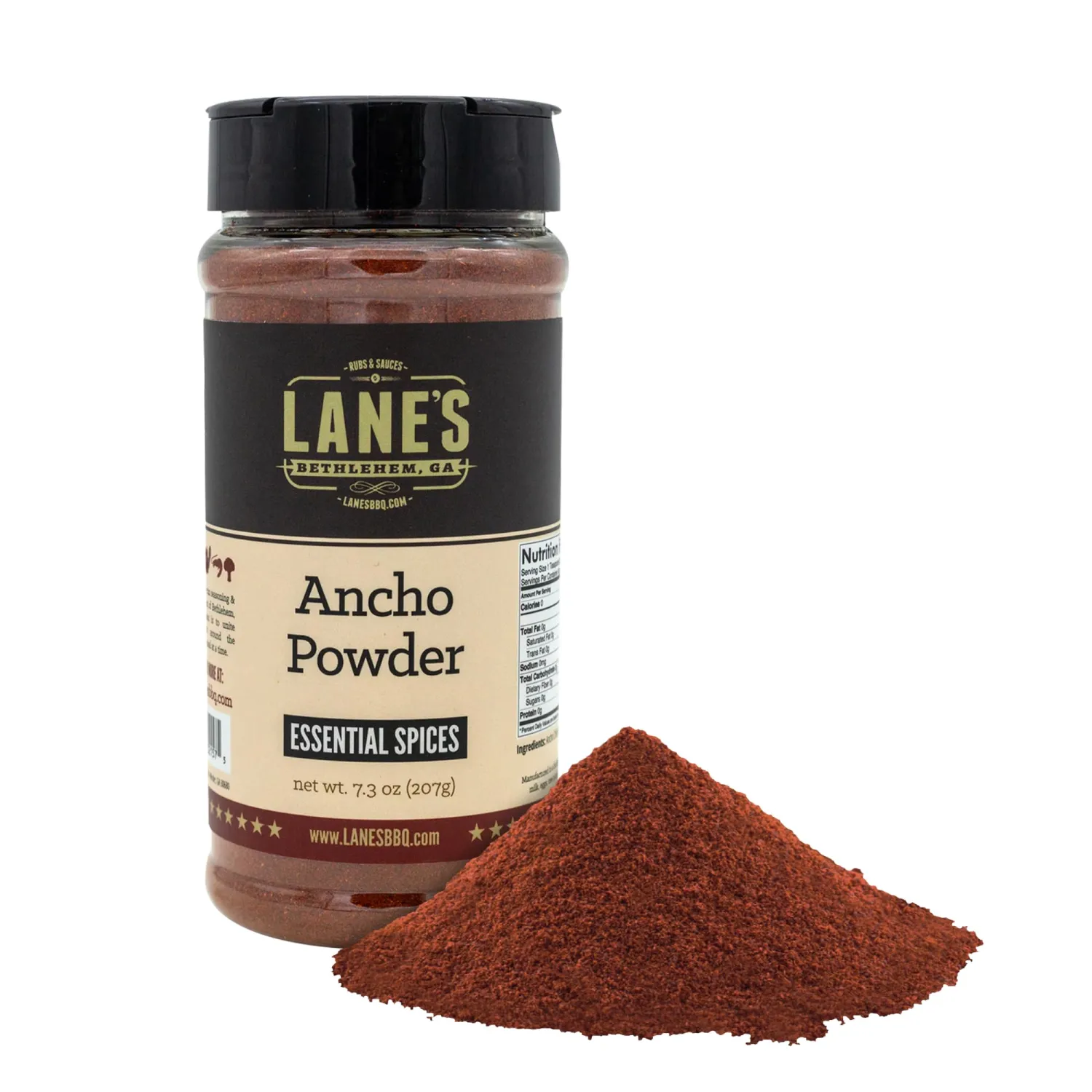 Lane's Ancho Chile Powder Spice, All-Natural Ancho Chili Powder Seasoning with Sweet & Smoky Ancho Chiles Flavor, No Preservatives Made in USA, 7.3 Oz