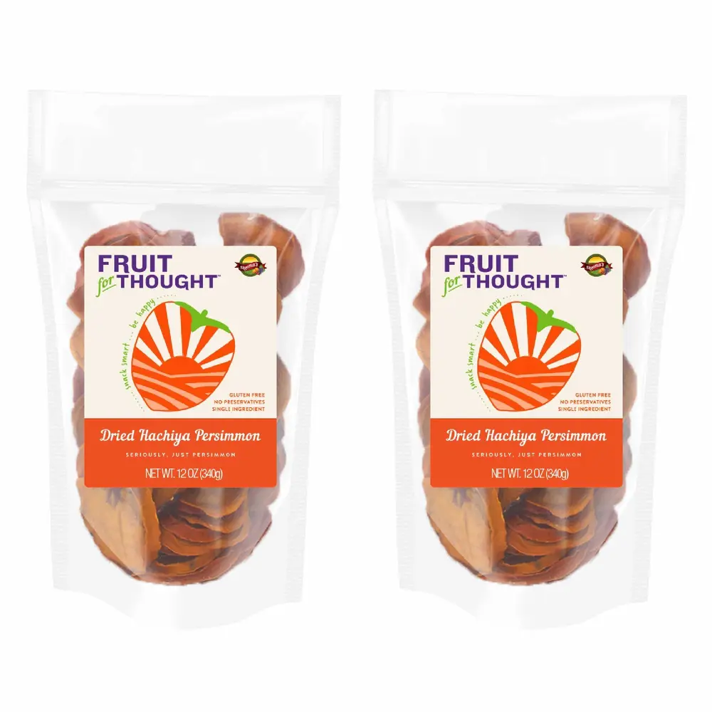 Fruit for Thought Dried Persimmons | Dried Fruit Snack Packs | At Home, Work, or On The Go | Unsweetened Hachiya Persimmon | 12 Ounce Bags Pack of 2