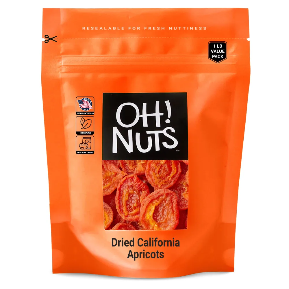 Apricots California | 1 lb - Dried Fruit | Less Sugar Added | Dehydrated Fruit Bites | Packed In New York Zip-Seal Bag For Exceptional Freshness By Oh Nuts