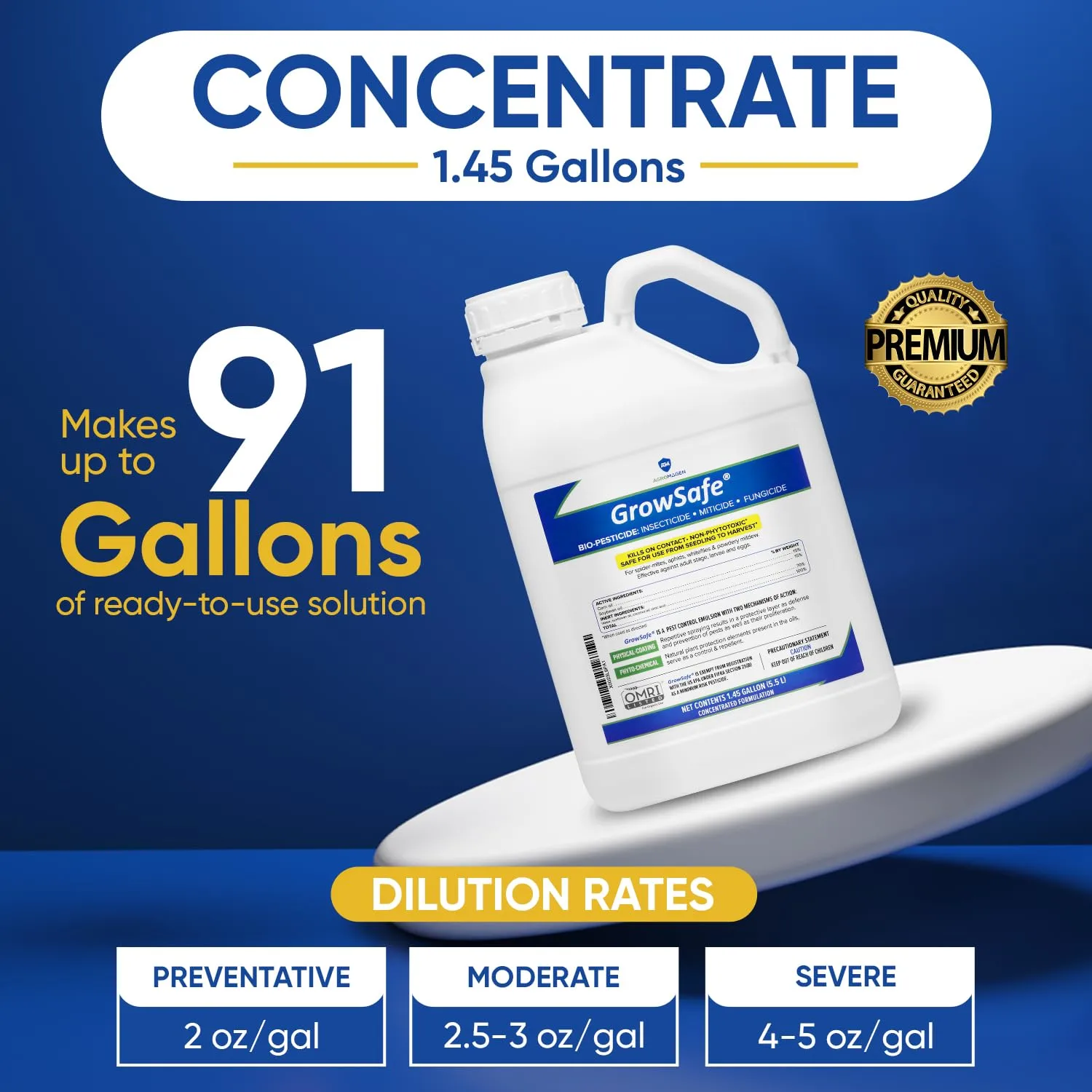 AgroMagen, GrowSafe Bio-Pesticide, Organic Natural Miticide, Fungicide and Insecticide, (1.45 Gallon)