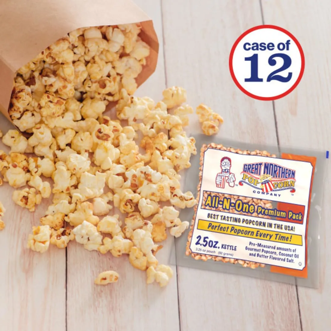 Movie Theater Style 12-Count Popcorn Packs-Pre-Measured 2.5 Ounce All-in-One Kernel, Salt, Oil Packets for Popping Machines by Great Northern Popcorn