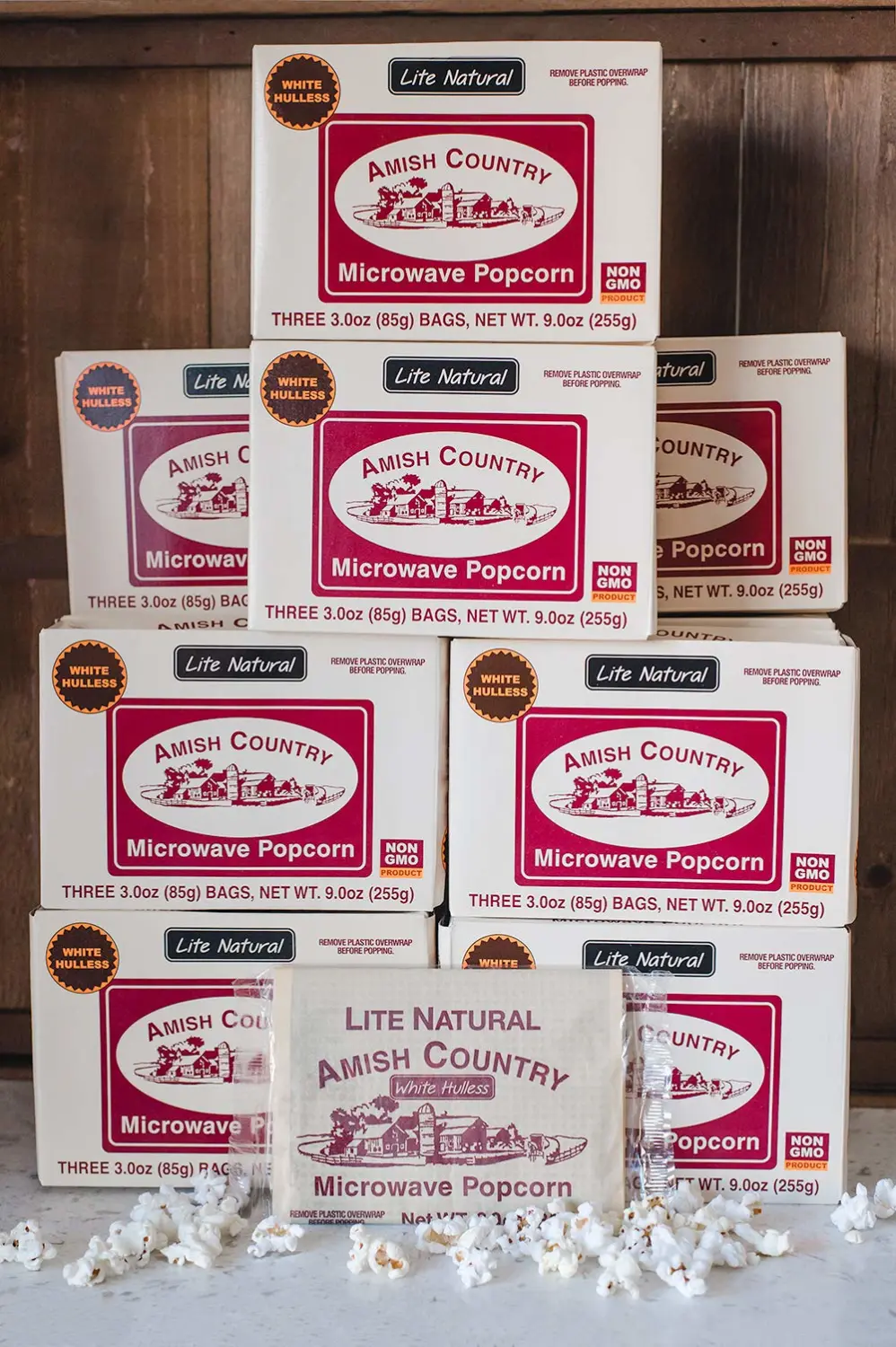 Amish Country Popcorn | Old Fashioned Microwave Popcorn | Non-GMO, Gluten Free, Microwaveable and Kosher (Lite Natural White Hulless, 36 Bags)