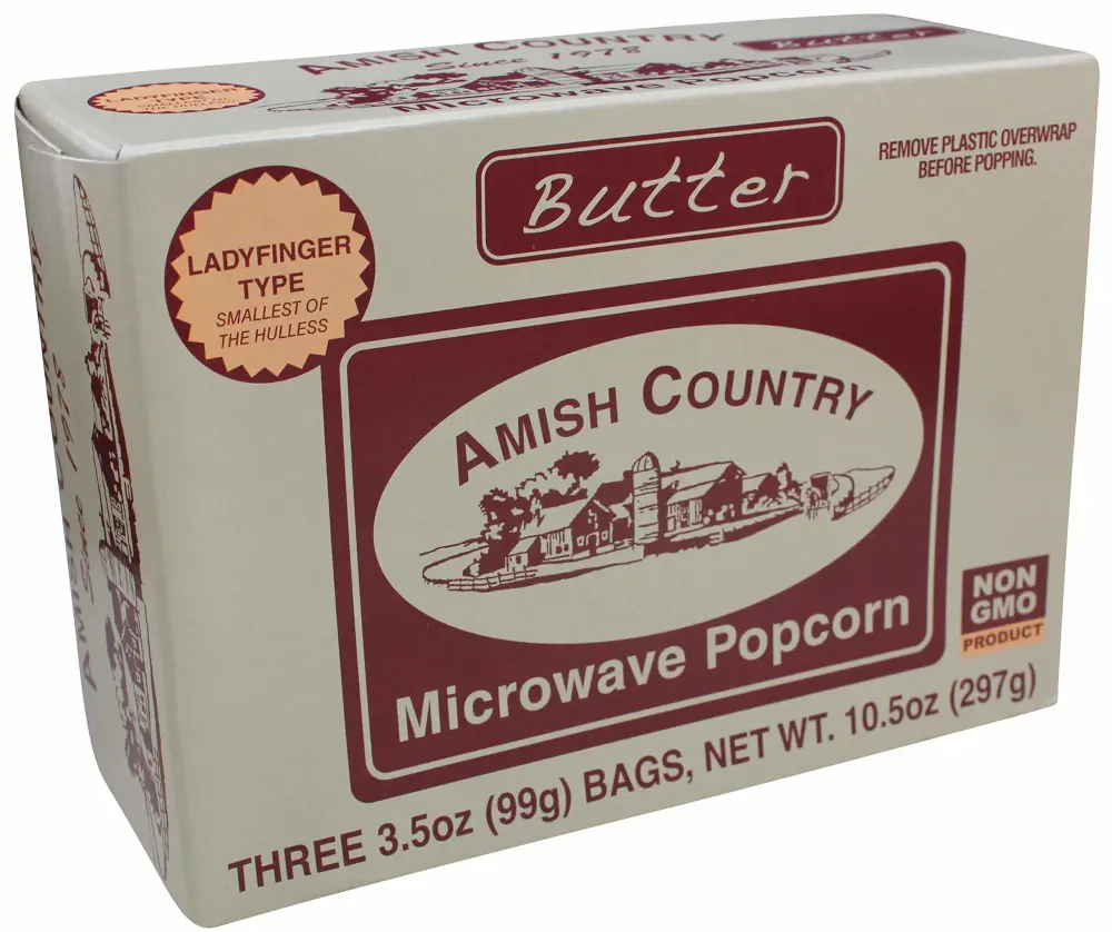 Amish Country Popcorn | Old Fashioned Microwave Popcorn | Non-GMO, Gluten Free, Microwaveable and Kosher (Ladyfinger Butter, 3 Bags)