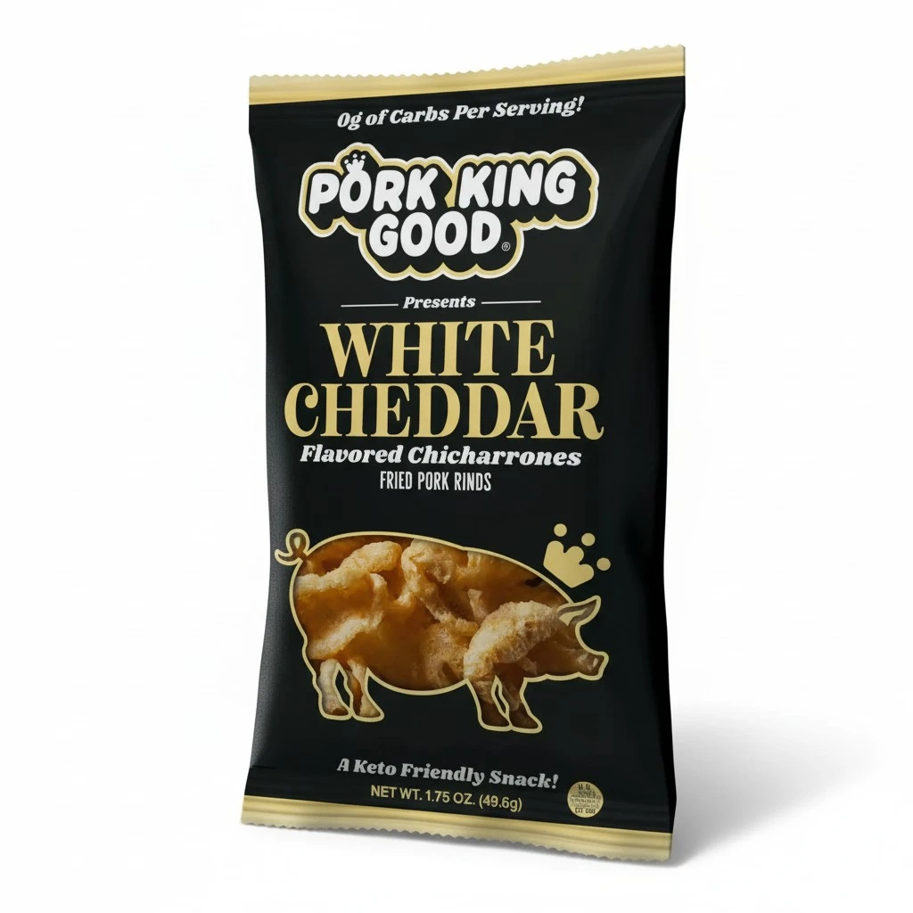 Pork King Good Pork Rinds (Chicharrones) (White Cheddar, 4 Pack)