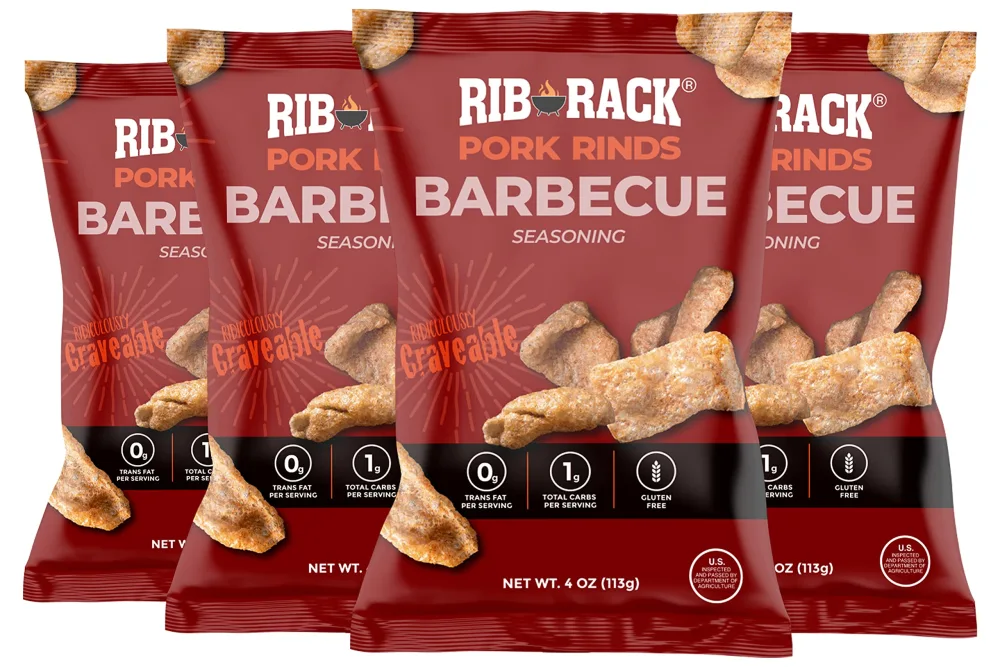 Rib Rack Pork Rinds, Barbecue - 4 x 4 oz