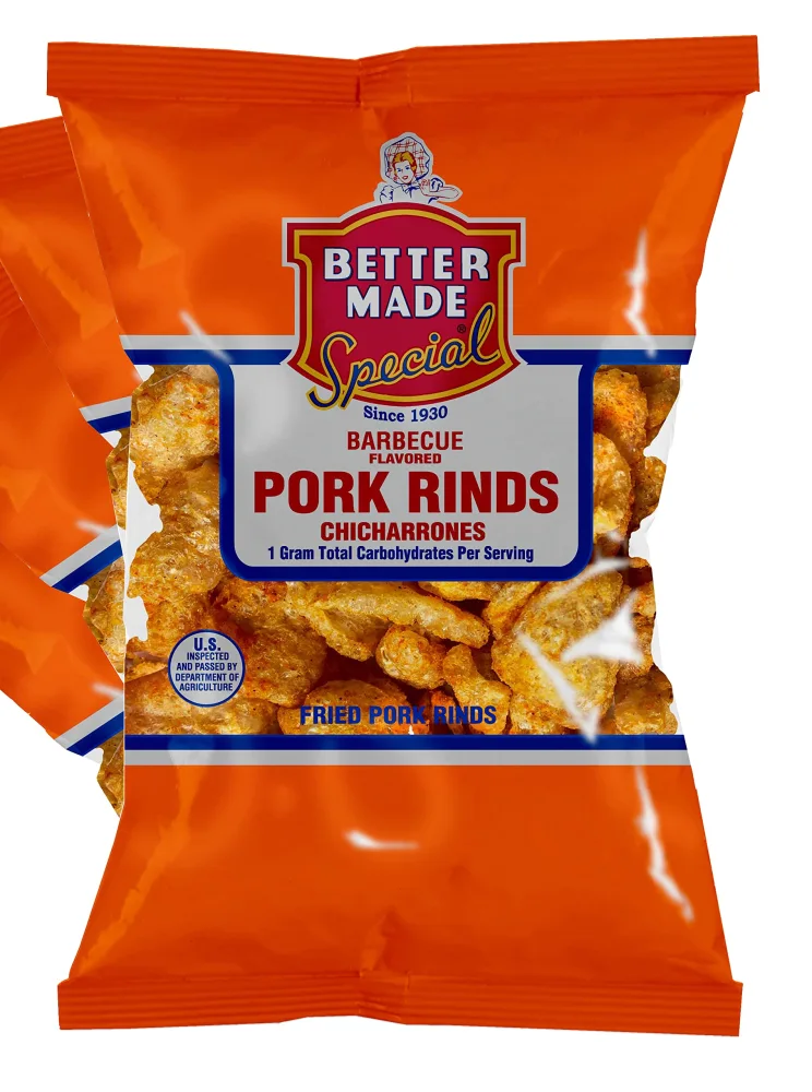 Better Made BBQ Flavored Pork Rinds Chicharrones - 8-Pack - 2.5oz Bags - 1g Carbs - Keto Friendly (BBQ) - Flavored Crispy Snacks, Family Owned Since 1930 - Lunch, Protein