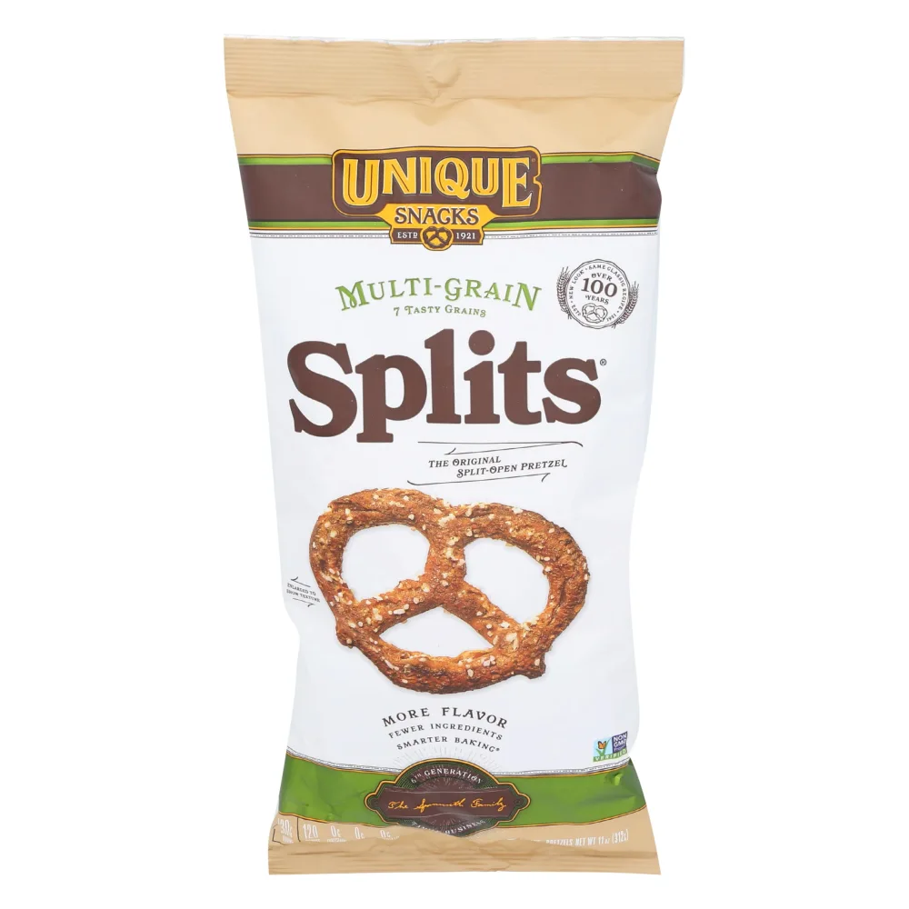 Unique Snacks Multi-Grain Splits Pretzel, Delicious Homestyle Baked Snack Bag, Vegan, OU Kosher, and Non-GMO Food, No Artificial Flavor, 11 Oz. Bag, Pack of 12