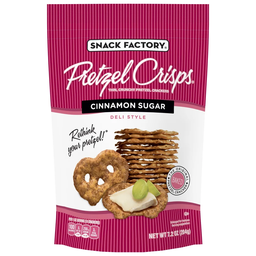 Snack Factory Pretzel Crisps, Cinnamon Sugar, Baked, Kosher, 7.2 Ounce (Pack of 12)