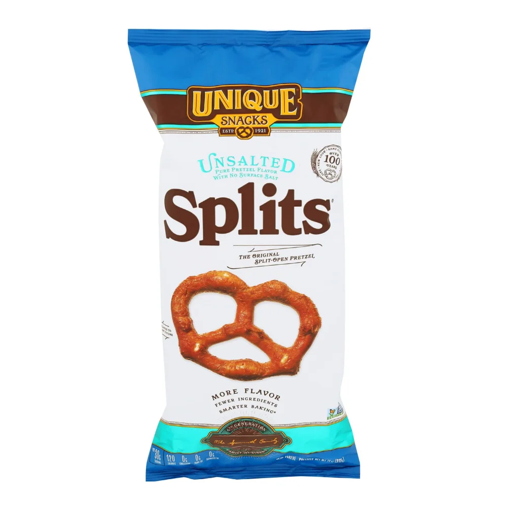 Unique Snacks Unsalted Splits, Delicious, Vegan, Homestyle Baked, Certified OU Kosher and Non-GMO, 11 Ounce Bag (Pack of 12)