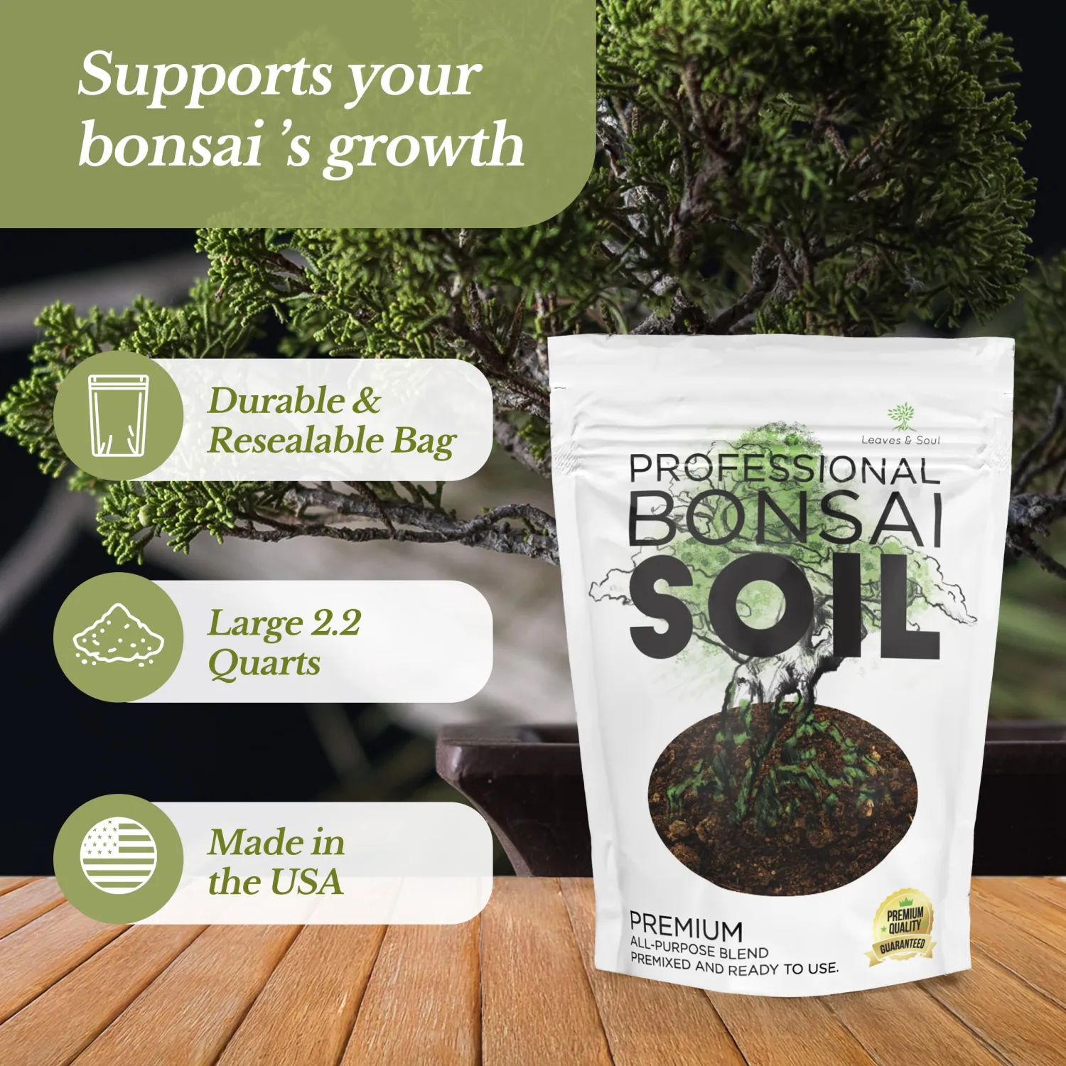 Bonsai Soil Premium All Purpose Blend | Pre-Mixed Ready to Use for Fast Drainage | Large 2.2 Quarts | Lava, Limestone Pearock, Calcined Clay and Pinebark | Made in USA