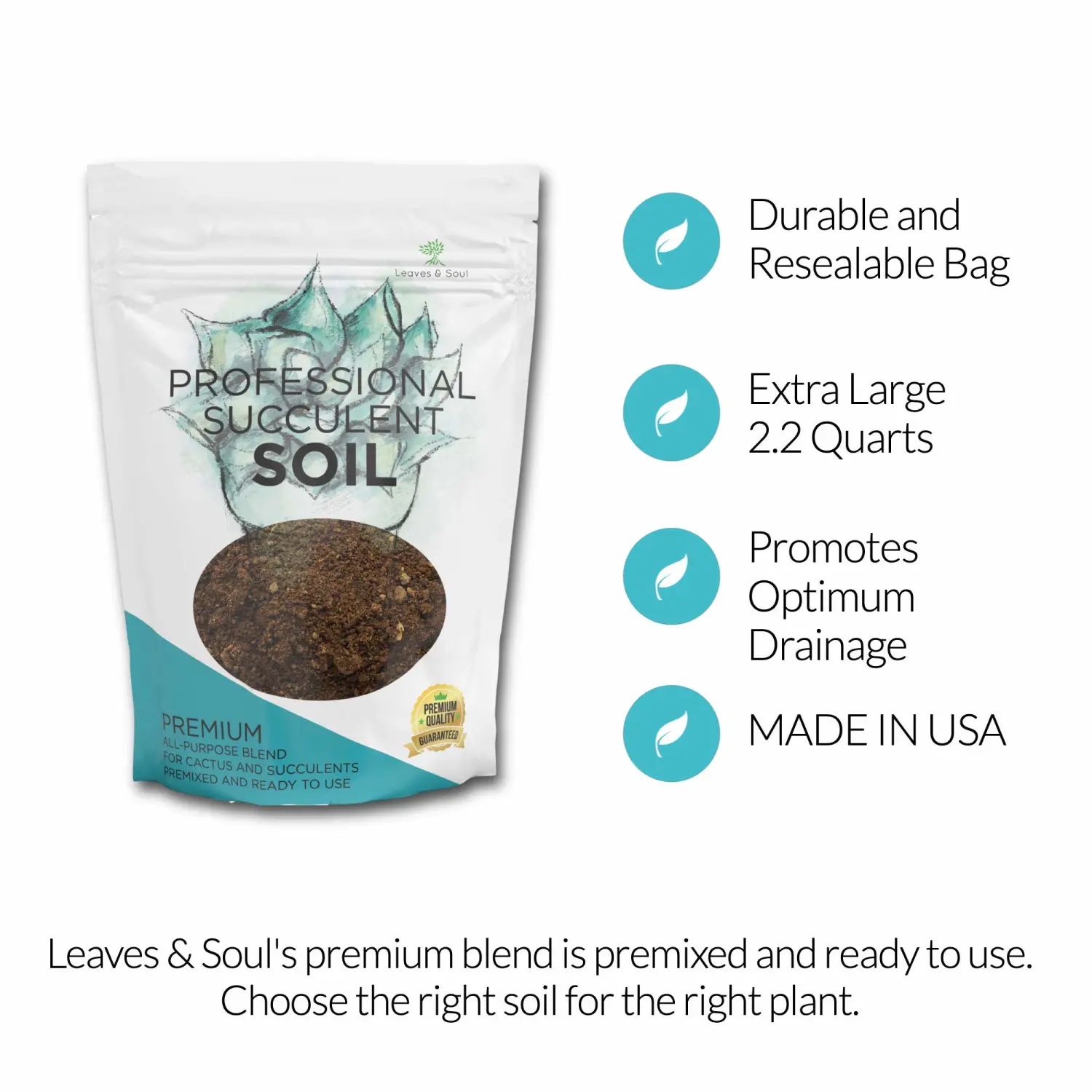 Succulent Soil Premium All Purpose Blend | Large 2.2 Quarts | Pre-Mixed Ready to Use for Cactus and Succulents | Canadian Peat, Course Sand, Pinebark | Made in USA