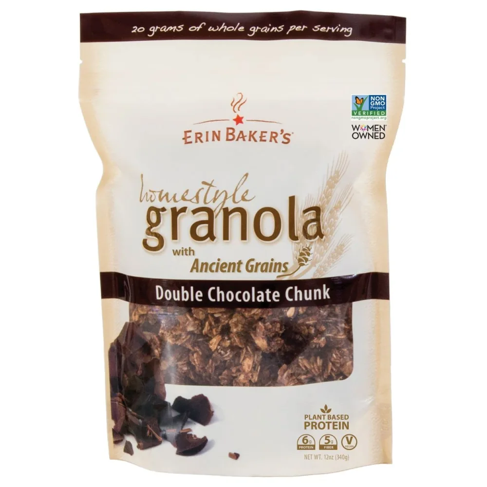 Erin Baker's Homestyle Granola - Double Chocolate, Ancient Grains, Vegan, Non-GMO Cereal - 12 Ounce, 6-Pack - 00507