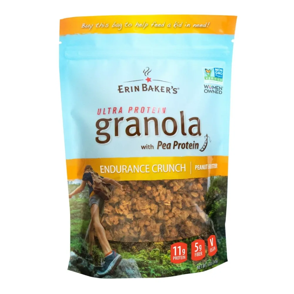 Erin Baker's Ultra Protein Granola - Endurance Crunch, Peanut Butter Flavor, Vegan, Non-GMO - 12 Ounce, 6-Pack - 00502