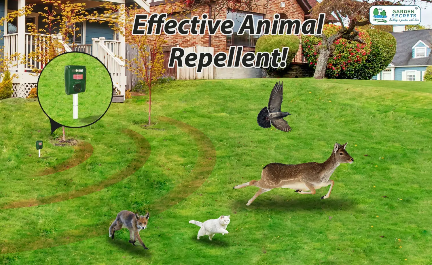 GARDEN SECRETS (Newest Version) Compact Solar Ultrasonic Animal Repellent. Skunk Raccoon Deer Coyote Cat Rat Mice etc Deterrent. Keep Pests Away from Your Property Within 2-4 Weeks. (1 Unit, Green)
