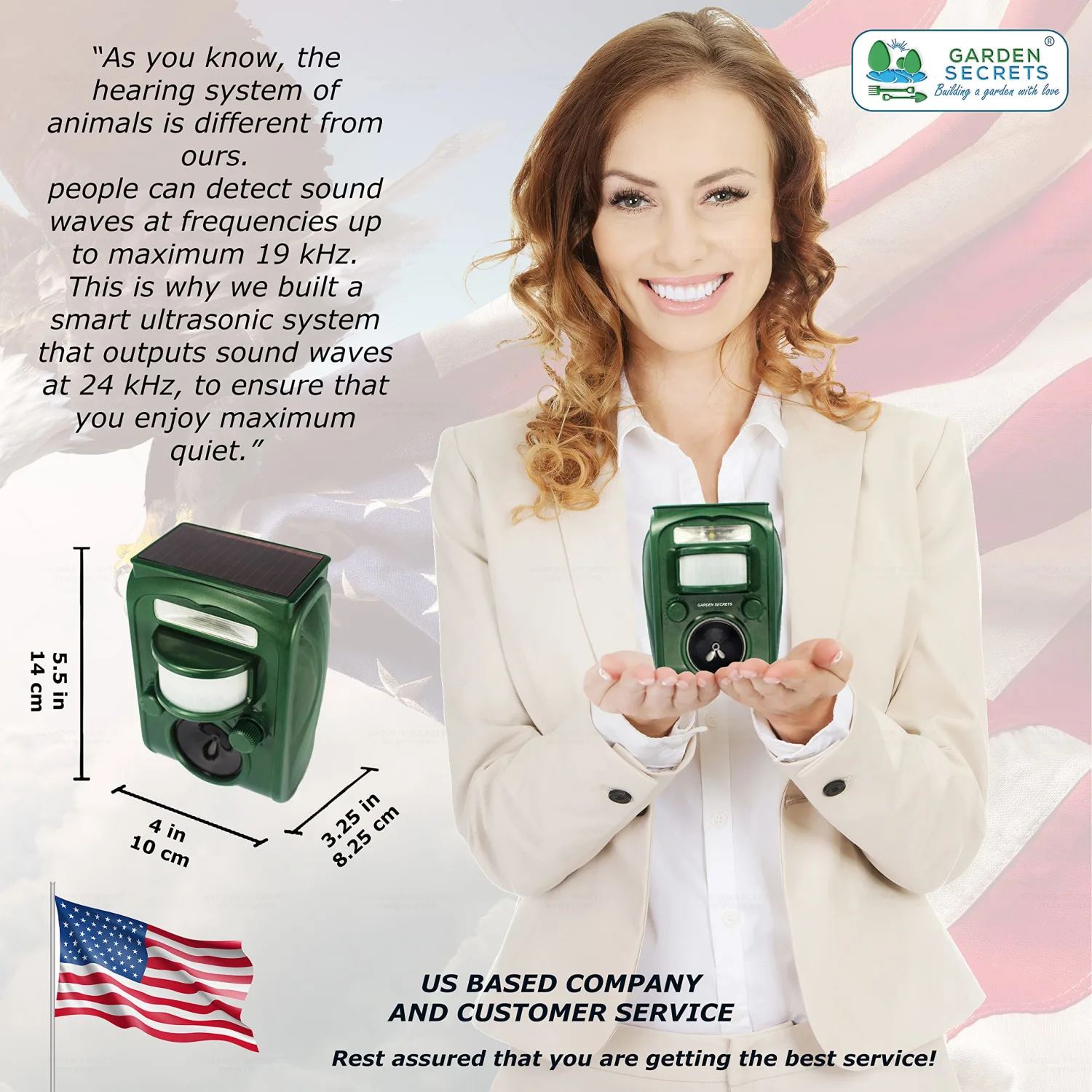 GARDEN SECRETS (Newest Version) Compact Solar Ultrasonic Animal Repellent. Skunk Raccoon Deer Coyote Cat Rat Mice etc Deterrent. Keep Pests Away from Your Property Within 2-4 Weeks. (1 Unit, Green)