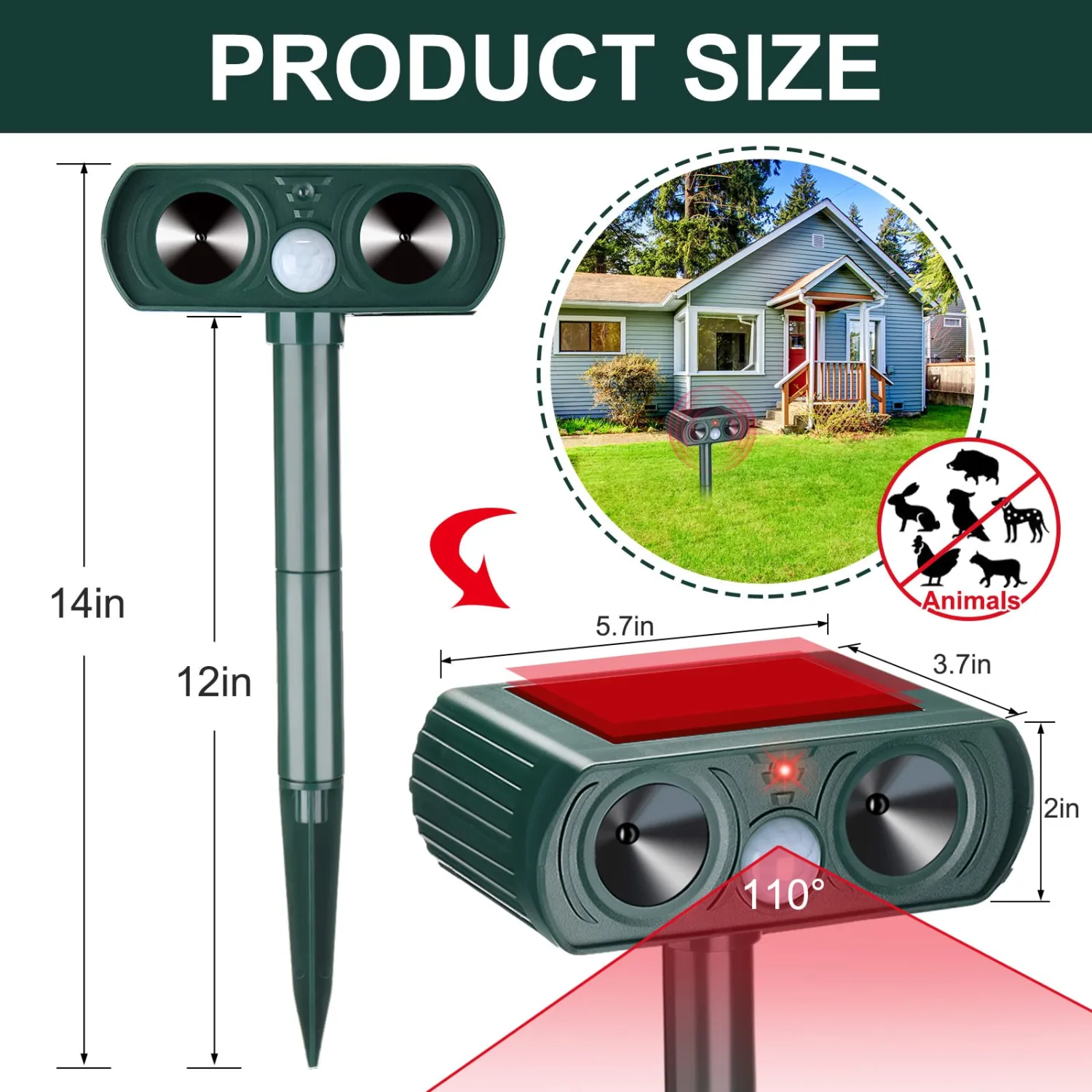 Ultrasonic Solar Animal Repeller Outdoor Cat Repellent with Motion Sensor Waterproof and Weatherproof Ultrasonic Squirrel Repeller Cat Dog Repeller Cat Animal Repeller for Garden Yard Farm (3)