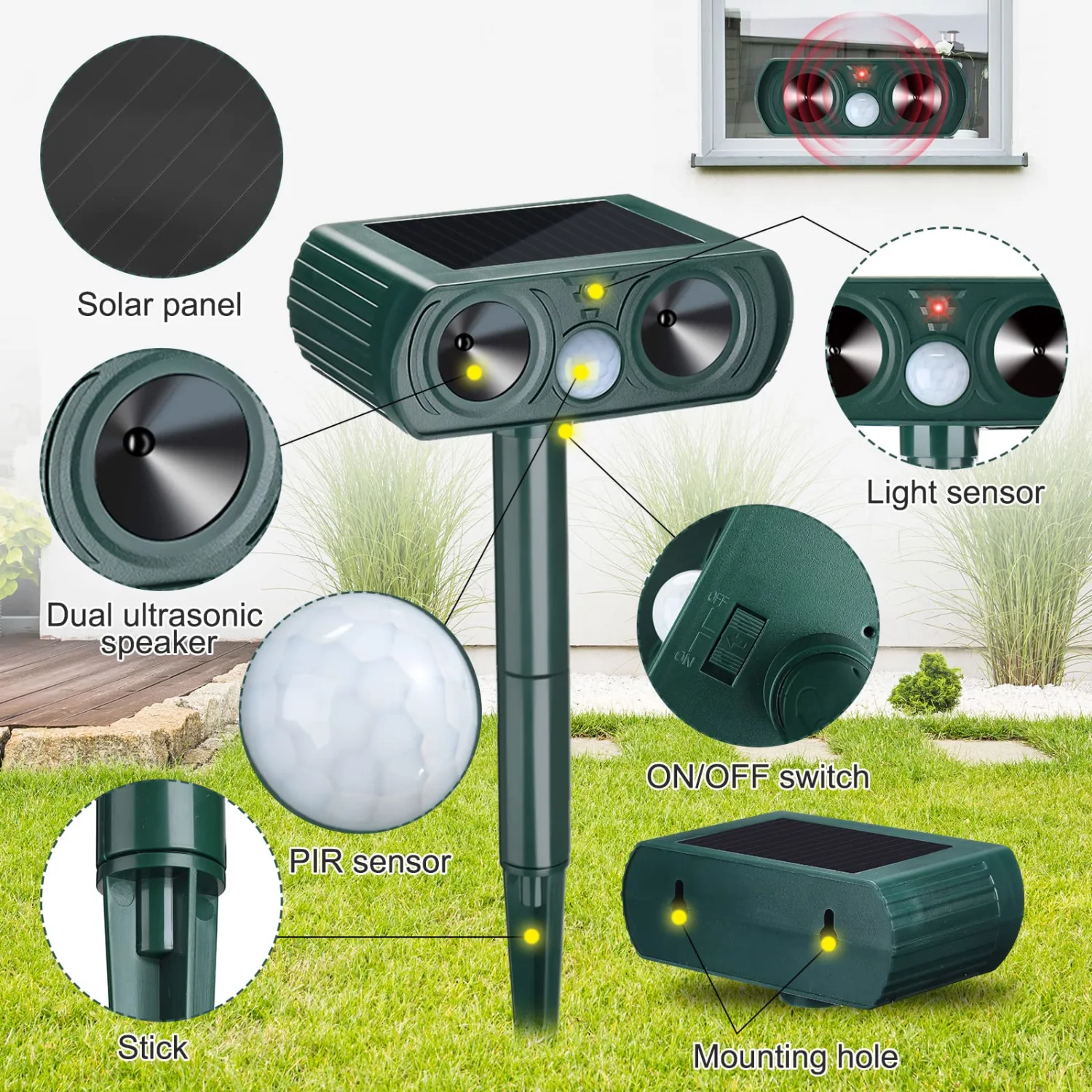 Ultrasonic Solar Animal Repeller Outdoor Cat Repellent with Motion Sensor Waterproof and Weatherproof Ultrasonic Squirrel Repeller Cat Dog Repeller Cat Animal Repeller for Garden Yard Farm (3)