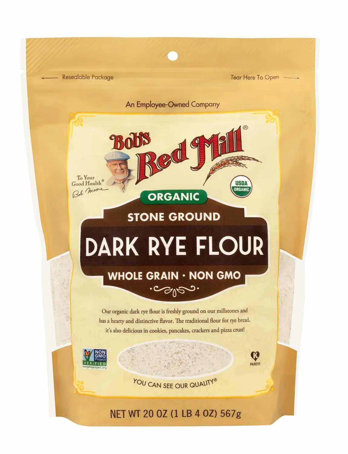 Bob's Red Mill Organic Dark Rye Flour, 20oz (Pack of 1) - Non GMO, Whole Grain, Vegan, Kosher
