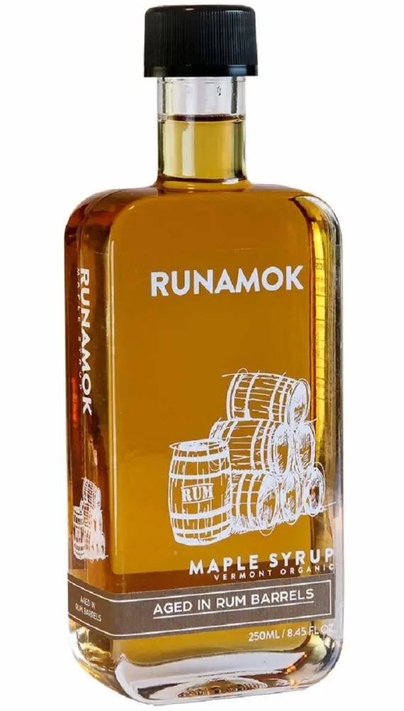 Runamok Maple Rum Barrel Aged Maple Syrup - Authentic & Pure Maple Syrup Organic | Non-Alcoholic & Natural Sweetener Vermont Maple Syrup | Great for Ice Cream & As Pancake Syrup | 8.45 Fl Oz (250mL)