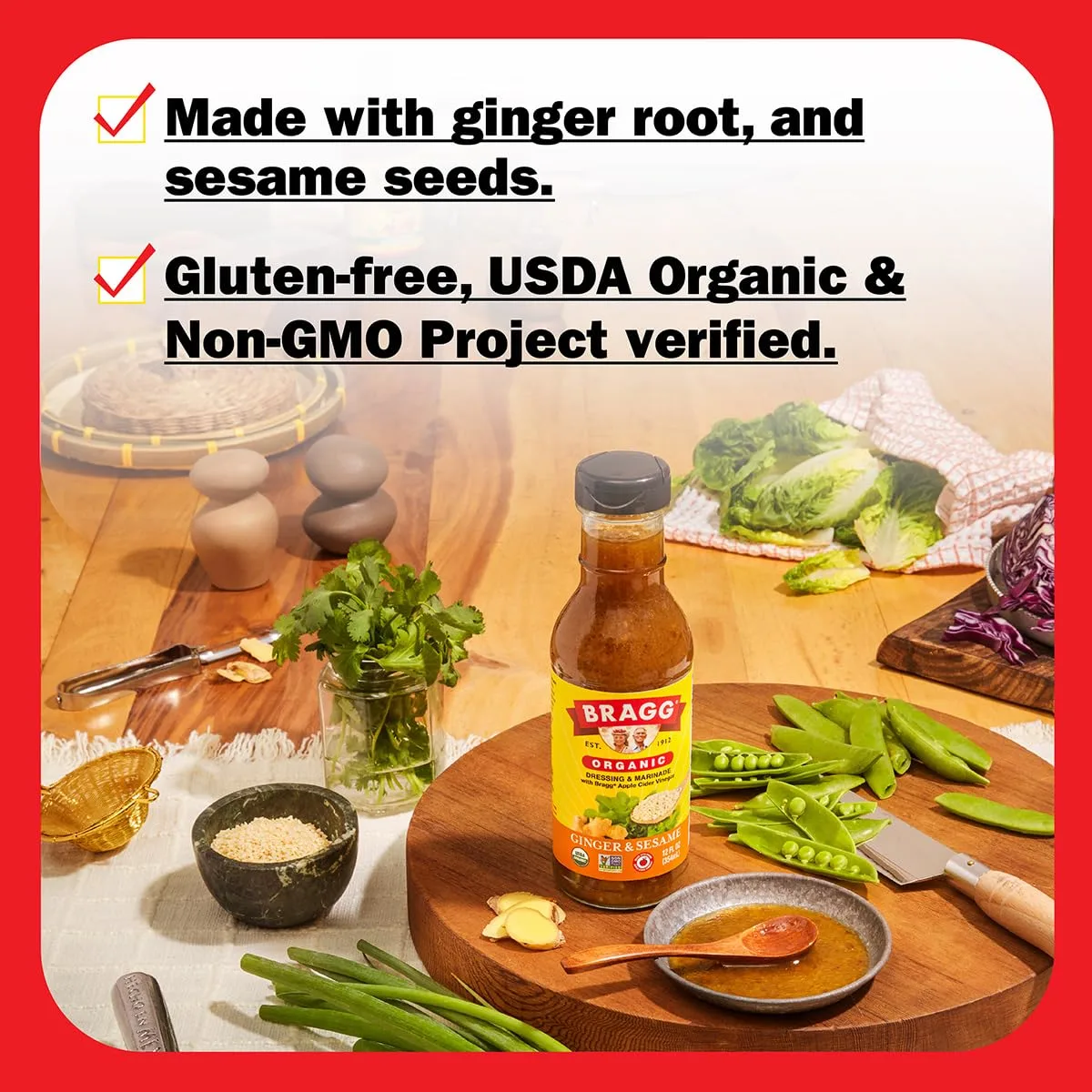 Bragg Organic Ginger and Sesame Salad Dressing and Marinade - 12 fl oz - Gluten-Free Dressing with Bragg Apple Cider Vinegar