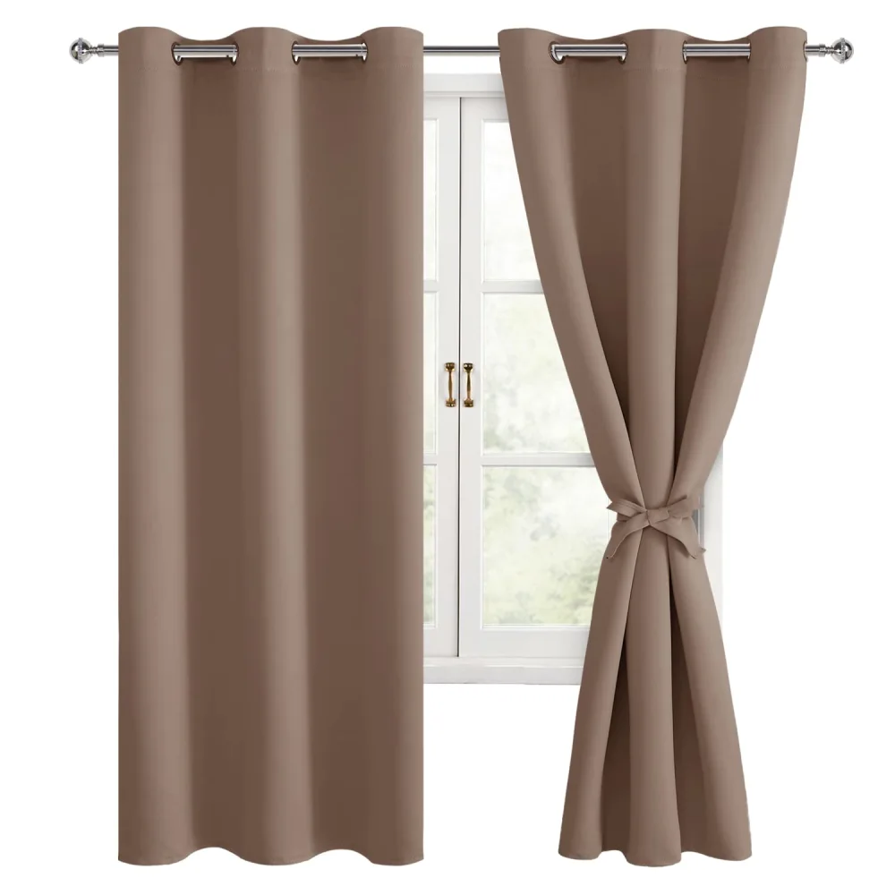 Hiasan Blackout Curtains for Bedroom and Living Room, Light Blocking, Noise Reducing Window Curtain Panels, Tiebacks Included, Set of 2, Grommet Top (Cappuccino, Width 42 Inch x Length 72 Inch)