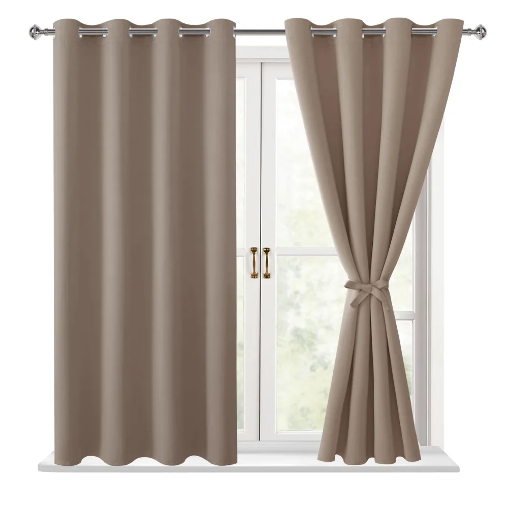 Hiasan Blackout Curtains for Bedroom - Thermal Insulated & Light Blocking Window Curtains for Living Room/Kids Room, 2 Drape Panels Sewn with Tiebacks, Camel, 52 x 45 Inch