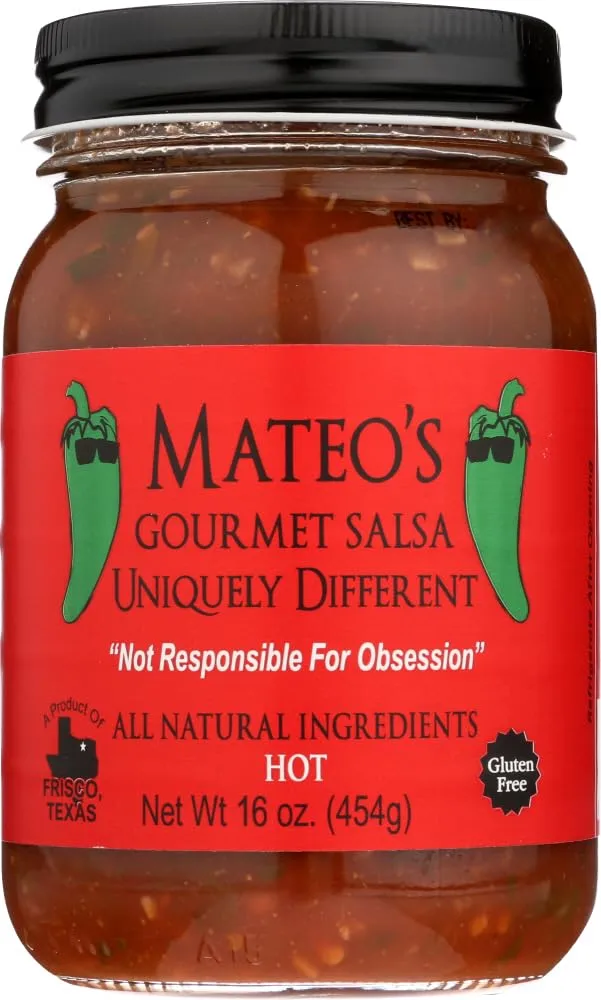 Mateo's Gourmet Salsa 16oz Glass Jar (Pack of 3) Select Heat Level Below (Hot)