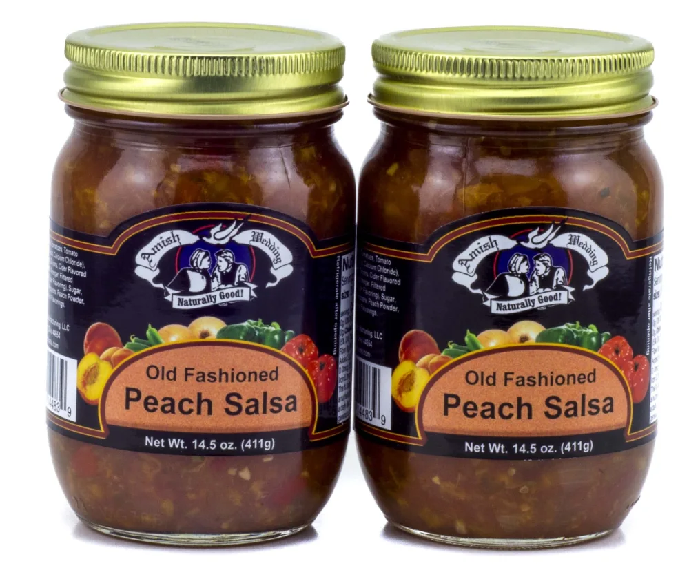 Amish Wedding Kettle Cooked Salsa, Thick and Chunky Pack of 2 14.5 ounce Jars, Peach