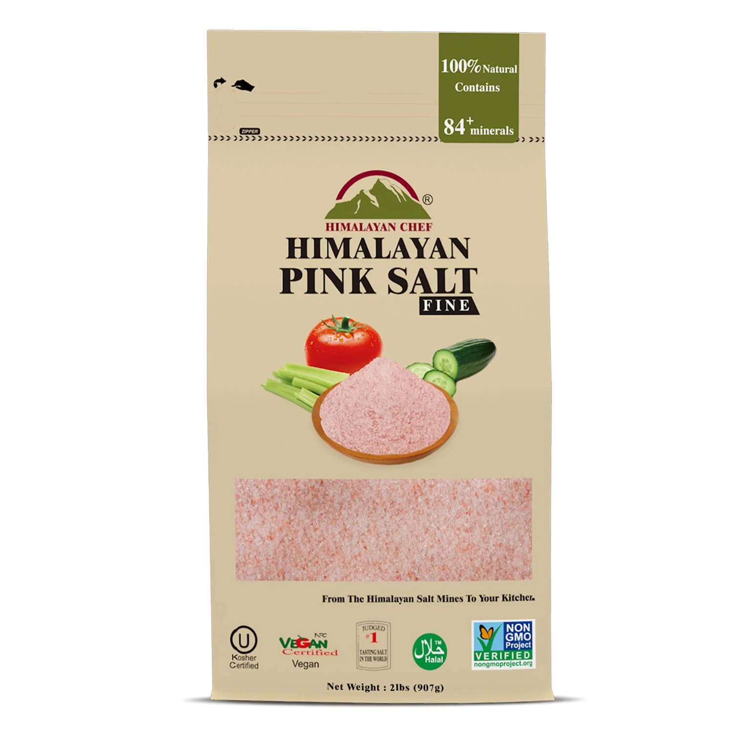 Himalayan Chef Pink Himalayan Salt, Fine Grain - 2 lbs Bag
