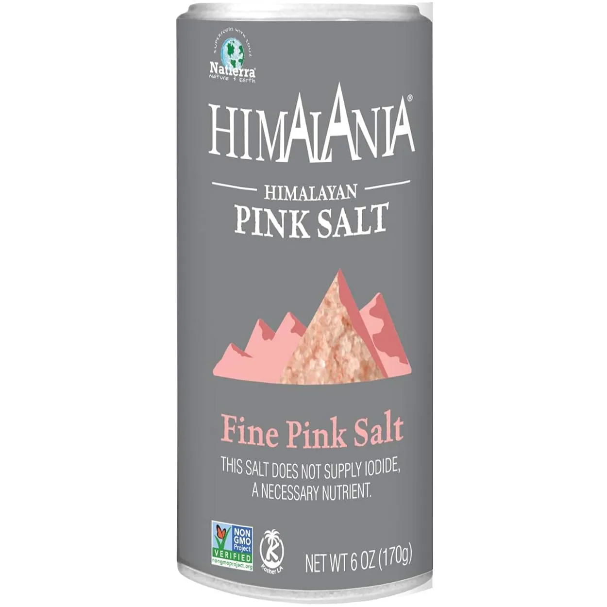 Natierra Himalania Himalayan Fine Pink Salt Shaker | Unrefined & Non-GMO | 6 Ounce