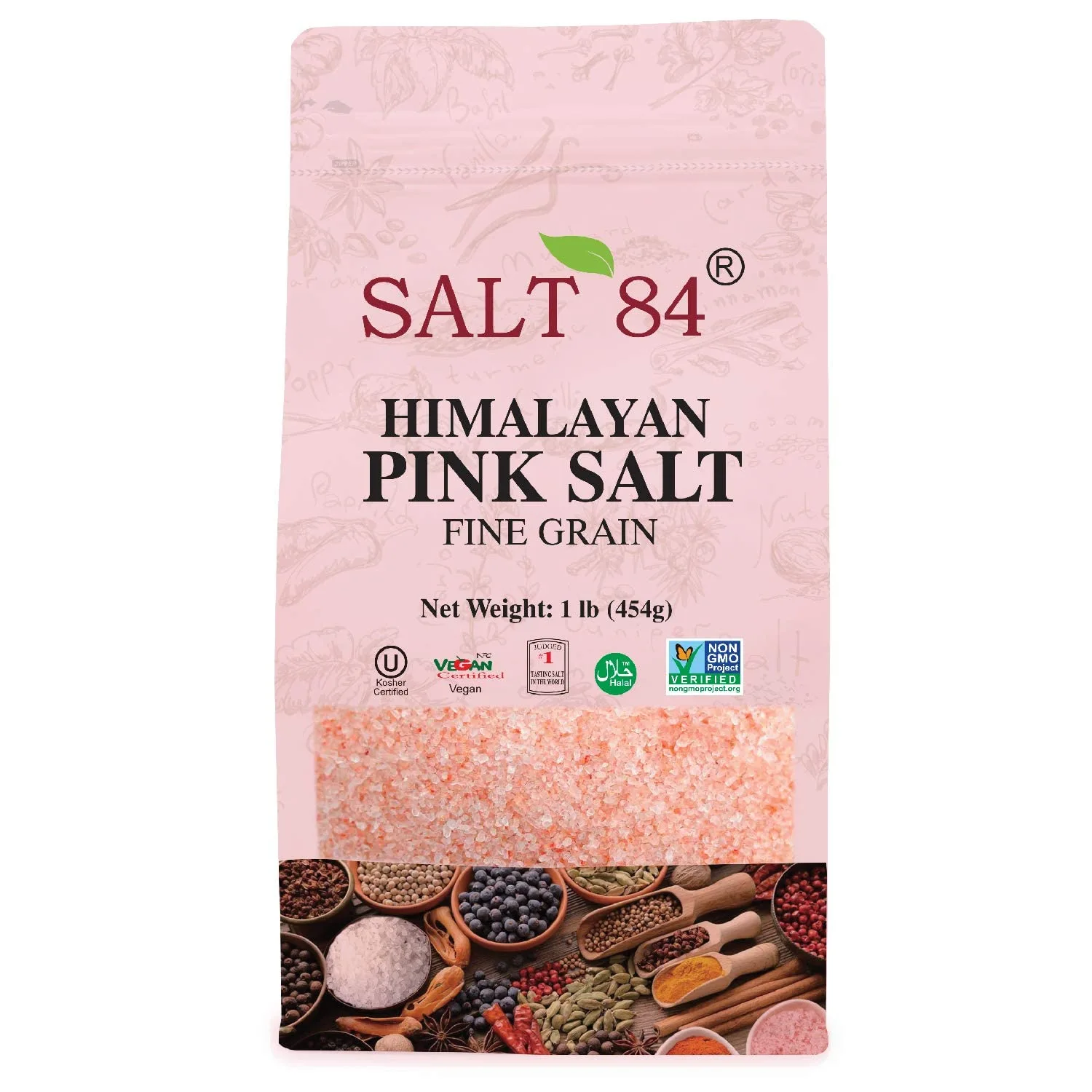SALT 84 Pink Himalayan Salt Fine Grain – 1LBS/ Each, Pack of 6