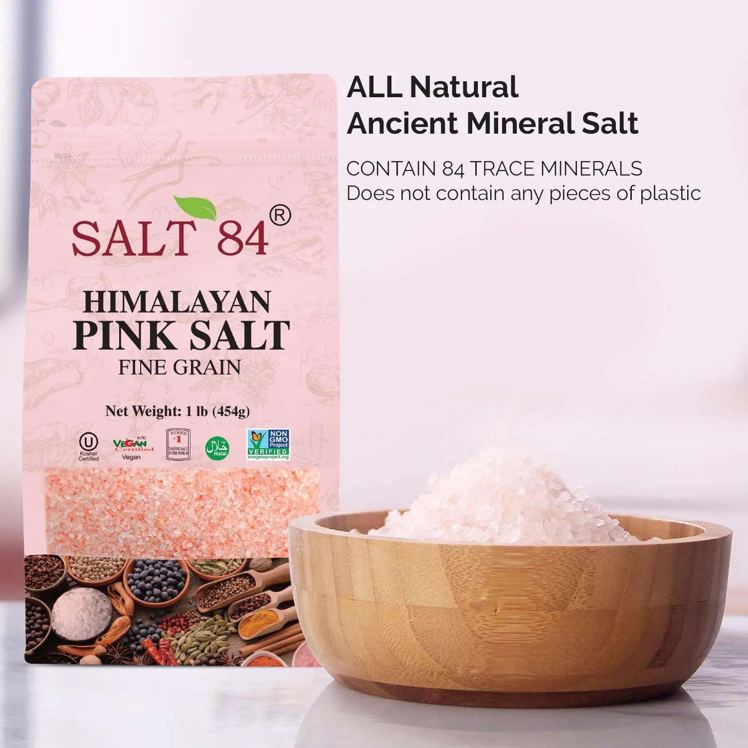 SALT 84 Pink Himalayan Salt Fine Grain – 1LBS/ Each, Pack of 6
