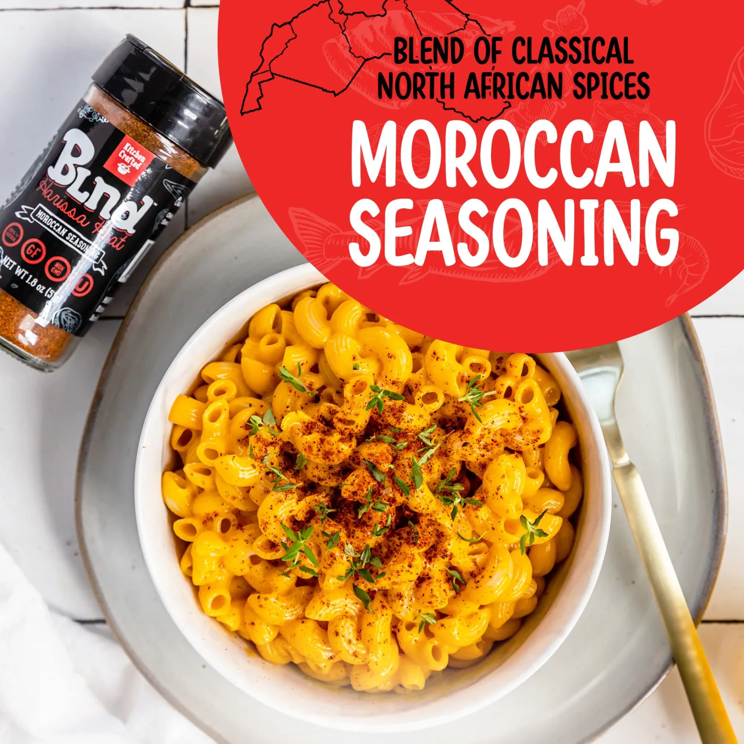 Kitchen Crafted - BLND Harissa Heat Spices and Seasonings, Moroccan BBQ Rubs and Spices for Smoking, Use As Steak Seasoning, Brisket Rub, Chicken Seasoning, or Non GMO Vegetable Seasoning, 2.2oz