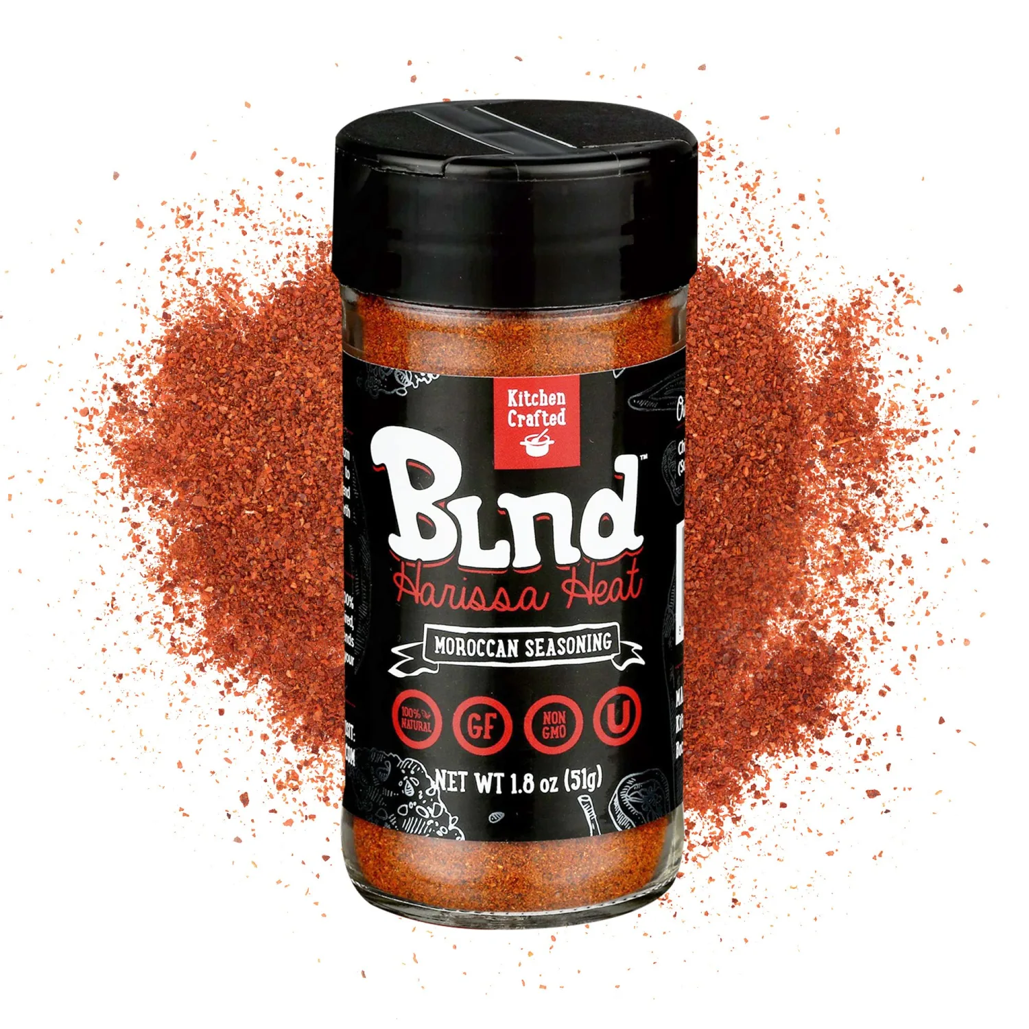 Kitchen Crafted - BLND Harissa Heat Spices and Seasonings, Moroccan BBQ Rubs and Spices for Smoking, Use As Steak Seasoning, Brisket Rub, Chicken Seasoning, or Non GMO Vegetable Seasoning, 2.2oz